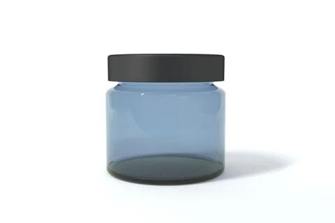 A 3D rendering of a blue empty plastic jar isolated in the light background w Illustrazione stock