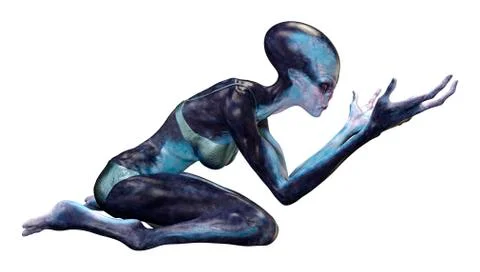 3D Rendering Blue Female Alien on White Stock Illustration