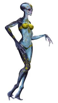 3D Rendering Blue Female Alien on White Stock Illustration