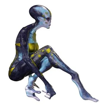 3D Rendering Blue Female Alien on White Stock Illustration