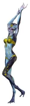 3D Rendering Blue Female Alien on White Stock Illustration