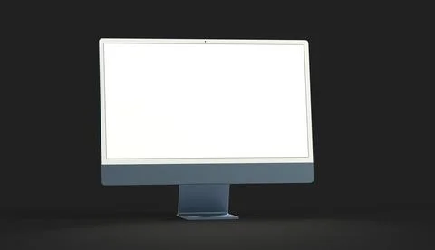 3D rendering of a blue flat computer screen with a camera isolated on a black Stock Illustration