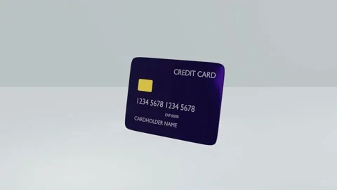 3d rendering blue glossy credit card moving on grey studio room. Stock Footage 134019140