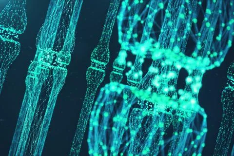3D rendering blue glowing synapse. Artificial neuron in concept of artificial Stock Illustration