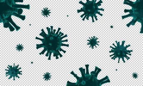 3D rendering of blue green germs or viruses against transparent background. Stock Illustration