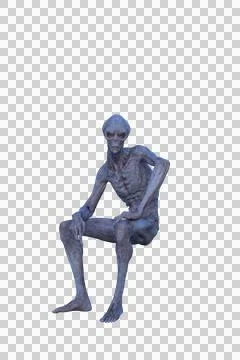 3D rendering of a blue grey alien man sitting isolated on transparent backgro Stock Illustration