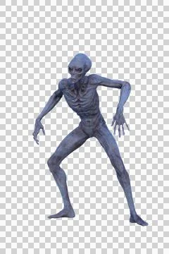 3D rendering of a blue grey alien man istanding with bent legs and arms solat Stock Illustration