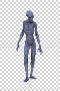 3D rendering of a blue grey alien man standing and looking left isolated on t Stock Illustration