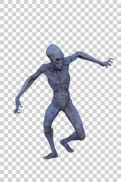 3D rendering of a blue grey alien man in bent walking pose isolated on transp Stock Illustration