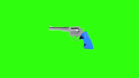 3D rendering of a blue handled revolver against a green background Stock Footage 287882245