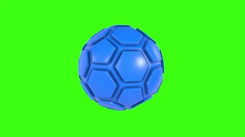 3D rendering of a blue hexagonal ball rotating on a green background Stock-Footage 287012071