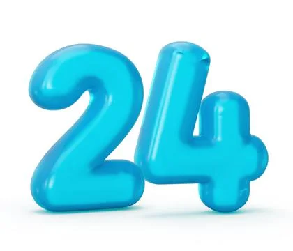 3D rendering of Blue jelly digit 24 twenty four isolated on white background Stock-Illustration