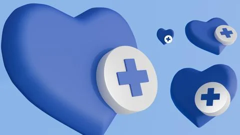 A 3d rendering of blue medical cross with a heart Stock Illustration