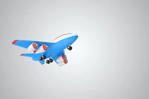 3D rendering blue miniature flying plane toy on a white isolated background Stock Illustration