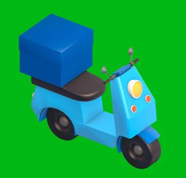 3D Rendering blue motor scooter with box., Scooter and delivery packages.,Mot Stock Illustration