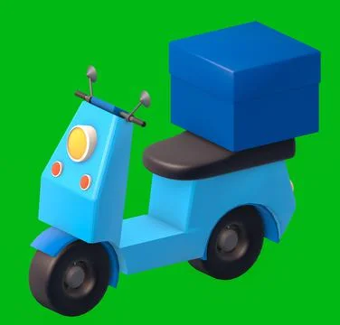 3D Rendering blue motor scooter with box., Scooter and delivery packages.,Mot Stock Illustration