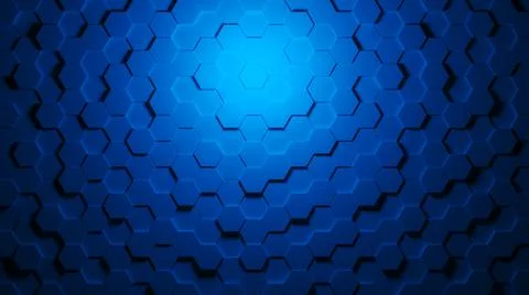 3D rendering of blue octagons background with light spot in center. Stock Illustration