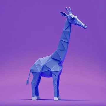 3D rendering of a blue origami giraffe on the violet background Stock Illustration