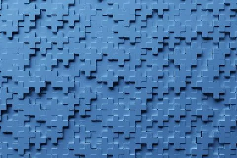 3D rendering. Blue pattern of crosses of various shapes. Minimalistic pattern 스톡 일러스트