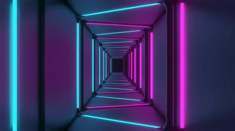 3d rendering of blue-pink corridor lights abstract smooth Stock Illustration