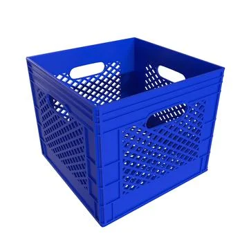 3D rendering of a blue plastic crate isolated on white background 스톡 사진
