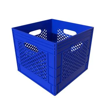3D rendering of a blue plastic crate isolated on white background Foto stock