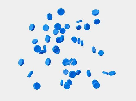 3D rendering of blue plastic polymer granules on a white background Stock Illustration