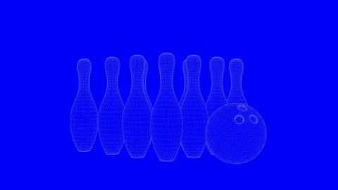 3d rendering of a blue print bowling in white lines on a blue background Stock Illustration