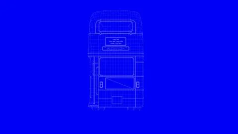 3d rendering of a blue print bus in white lines on a blue background Stock Illustration