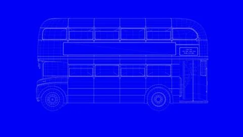 3d rendering of a blue print bus in white lines on a blue background Stockillustratie