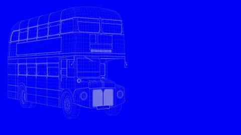 3d rendering of a blue print bus in white lines on a blue background Illustrazione stock