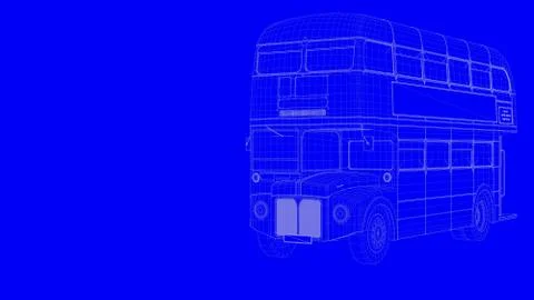 3d rendering of a blue print bus in white lines on a blue background Stockillustratie