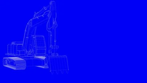 3d rendering of a blue print digger in white lines on a blue background Stockillustratie