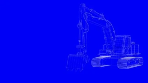3d rendering of a blue print digger in white lines on a blue background 스톡 일러스트