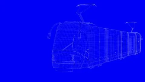 3d rendering of a blue print train in white lines on a blue background イラスト素材