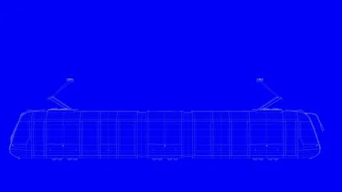 3d rendering of a blue print train in white lines on a blue background イラスト素材