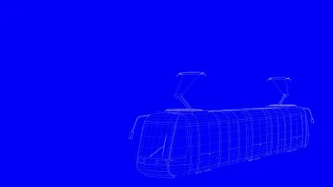 3d rendering of a blue print train in white lines on a blue background Stock Illustration