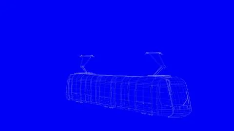 3d rendering of a blue print train in white lines on a blue background Stock Illustration