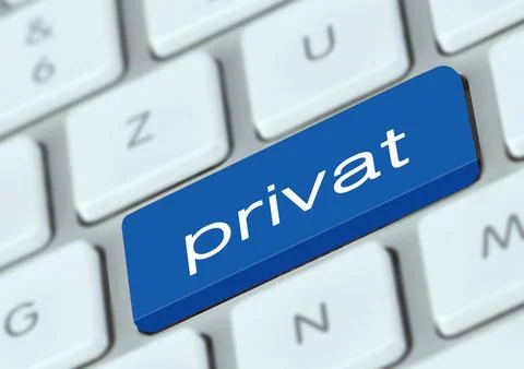 3D rendering of a blue "private" button in Dutch on a keyboard Stock Illustration