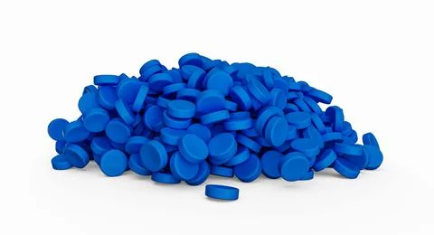 3D rendering of blue recycled polypropylene granules isolated on a white backgro Stock Illustration