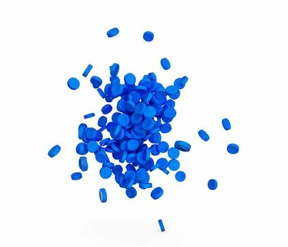3D rendering of blue recycled polypropylene granules isolated on a white backgro Stock Illustration