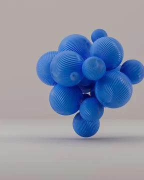 3D rendering of blue round glued objects on gray surface Stock Illustration