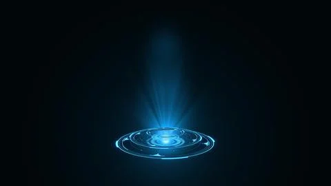 3D rendering blue round hologram emitting rays of light. Futuristic Sci-fi Stock Illustration