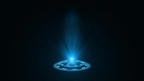 3D rendering blue round hologram emitting rays of light. Futuristic Sci-fi Stock Illustration