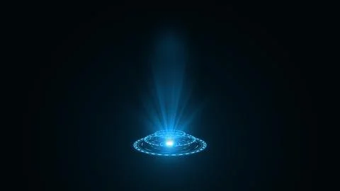 3D rendering blue round hologram emitting rays of light. Futuristic Sci-fi Stock-Illustration