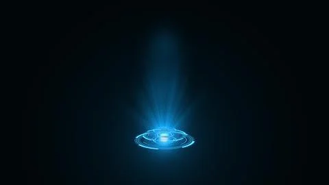 3D rendering blue round hologram emitting rays of light. Futuristic Sci-fi Stock-Illustration