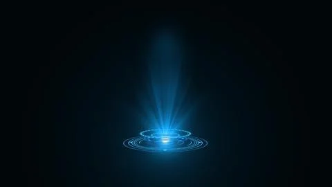 3D rendering blue round hologram emitting rays of light. Futuristic Sci-fi Stock Illustration