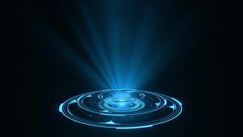 3D rendering blue round hologram emitting rays of light. Futuristic Sci-fi Stock Illustration