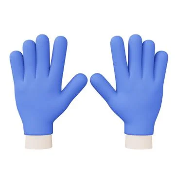 3d rendering of Blue rubber gloves, 3d icons, pastel minimal cartoon style  i Illustrazione stock