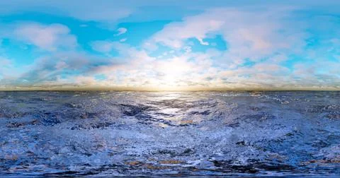 3D rendering. Blue sky with clouds at sunset or sunrise. Environment 360 HDRI Illustrazione stock